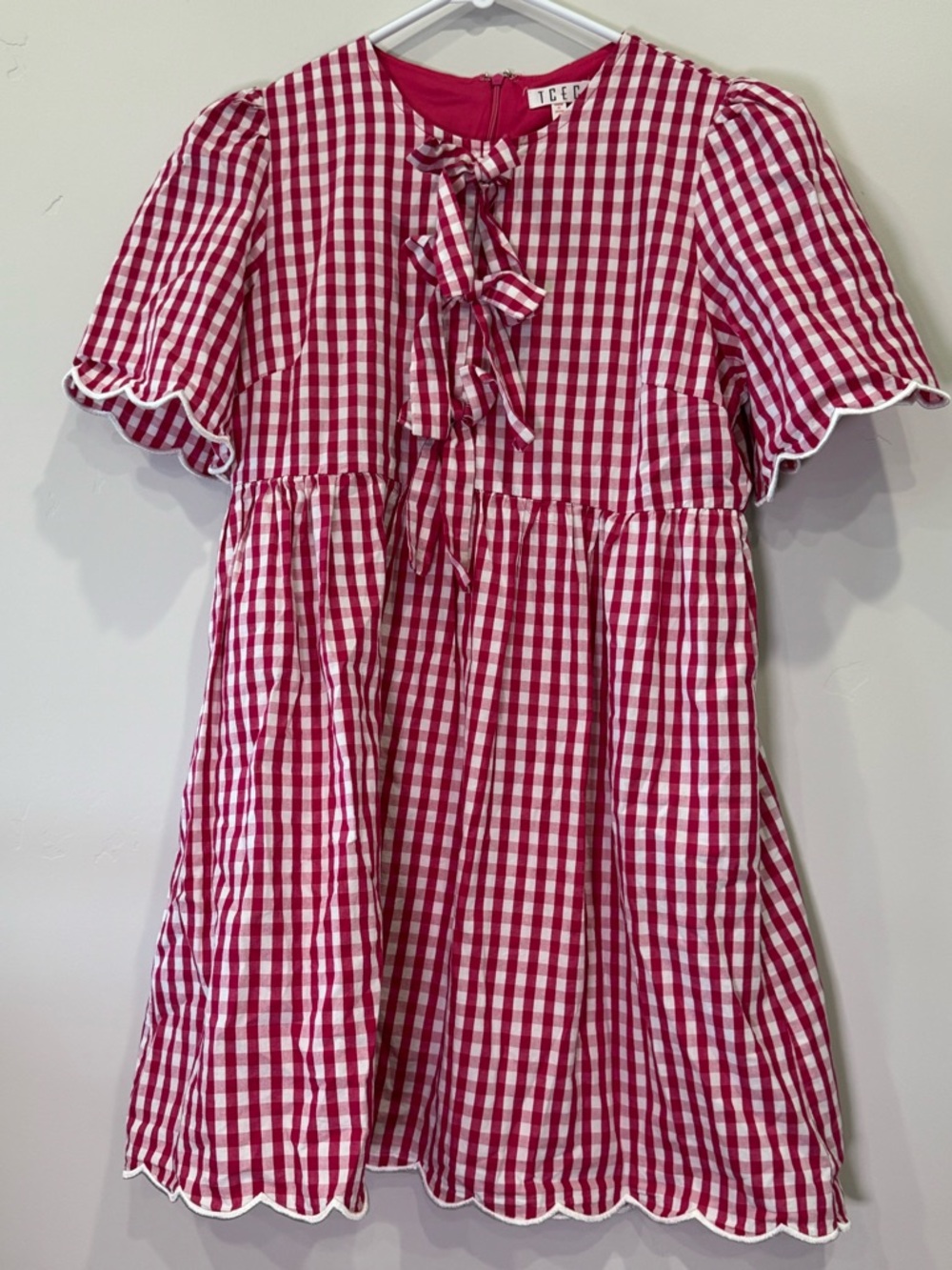 Fuchsia Plaid Mini Dress with Bows from TCEC Gingham Bow-Front Mini Dress - Picture 2 of 6